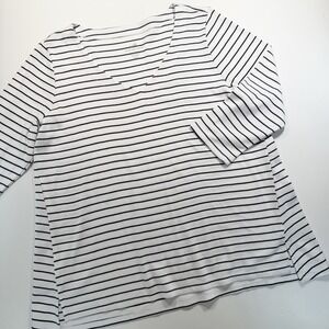 J. Jill White Black Stripe V Neck Top LP 3/4 Sleeve 100% Pima Cotton